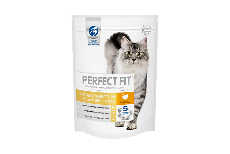 Сухой корм для кошек с чувствительным пищеварением «Perfect Fit» Индейка, 190 г