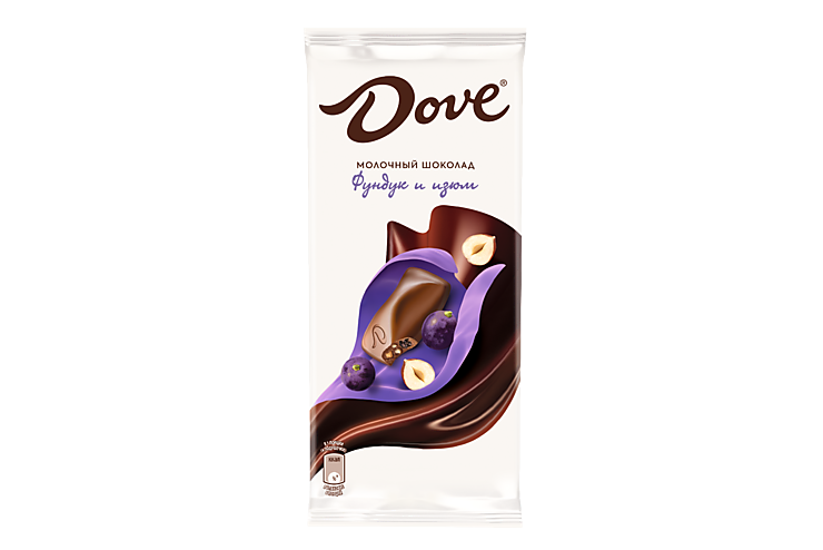 Молочный шоколад «Dove» фундук-изюм, 90 г