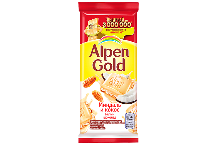 Белый шоколад «Alpen Gold» миндаль и кокос, 85 г