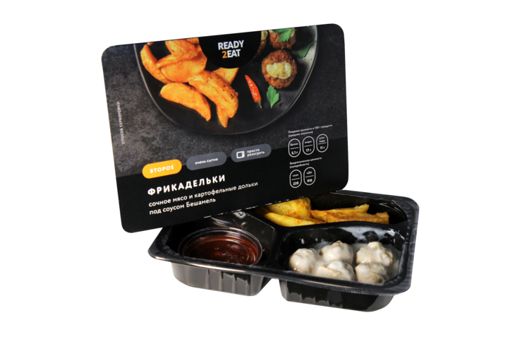 Фрикадельки «Ready2Eat» с соусом Бешамель и картофельными дольками, 300 г Фрикадельки «Ready2Eat» с соусом Бешамель и картофельными дольками, 300 г