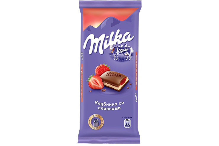 Шоколад молочный «Milka» Клубника-сливки, 90 г