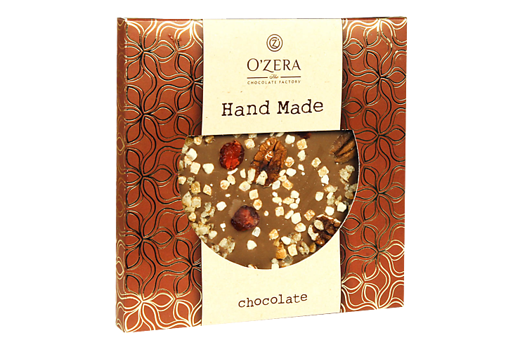 Молочный шоколад ручной работы «O’Zera Hand Made» с вишней, апельсином и орехом пекан, 150 г