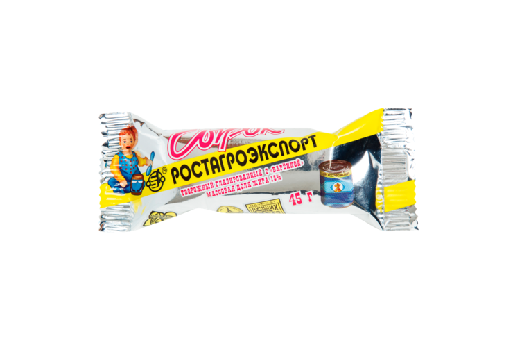 Сырок глазированный 23% «Ростагроэкспорт» вареная сгущенка, 45 г Сырок глазированный 23% «Ростагроэкспорт» вареная сгущенка, 45 г