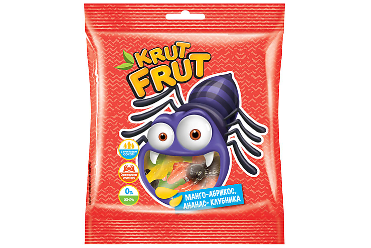 «KrutFrut», мармелад жевательный в форме разноцветных паучков, 100 г