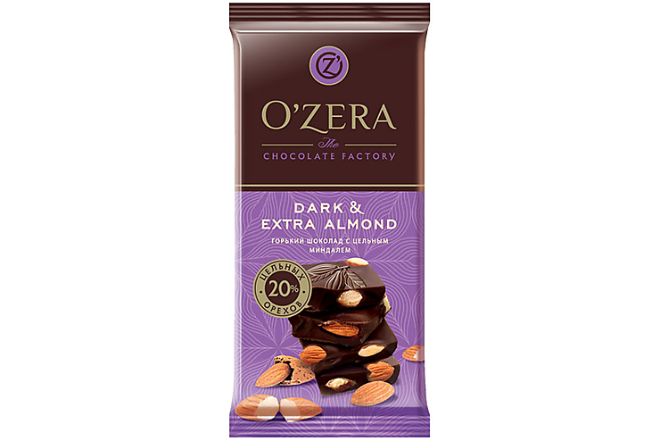 «OЗera», шоколад горький с цельным миндалем Dark & Extra Almond, 90 г