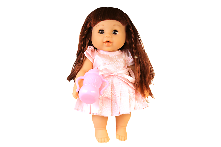 Кукла с длинными волосами в платье с пояском, с бутылочкой, 30 см (видео), арт.3363-10
