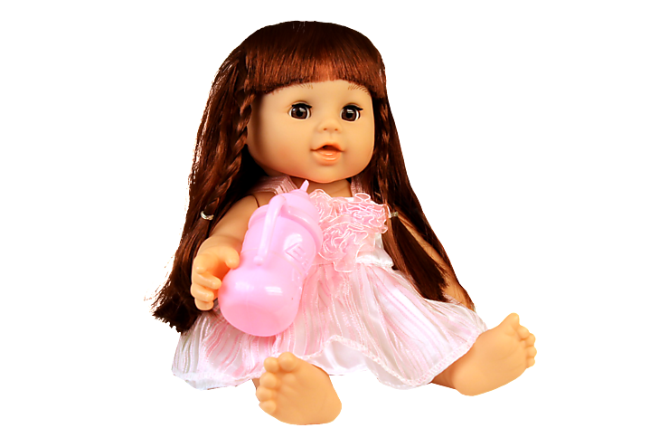 Кукла с длинными волосами в платье с цветочками, с бутылочкой, 30 см (видео), арт.3363-12