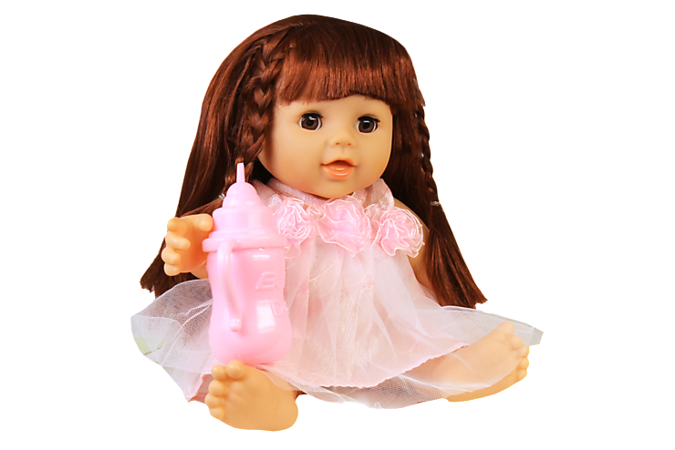 Кукла с длинными волосами в платье с цветочками, с бутылочкой, 30 см (видео)