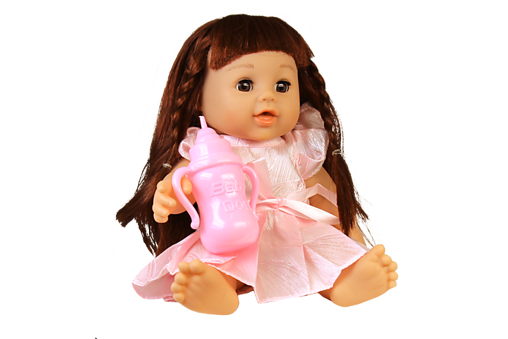Кукла с длинными волосами в платье с пояском, с бутылочкой, 30 см (видео), арт.3363-10