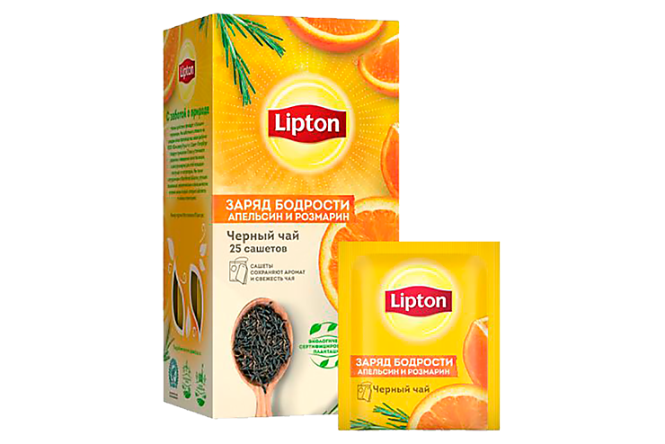 Чай черный «Lipton» Заряд бодрости с апельсином и листьями розмарина, 25 пакетиков