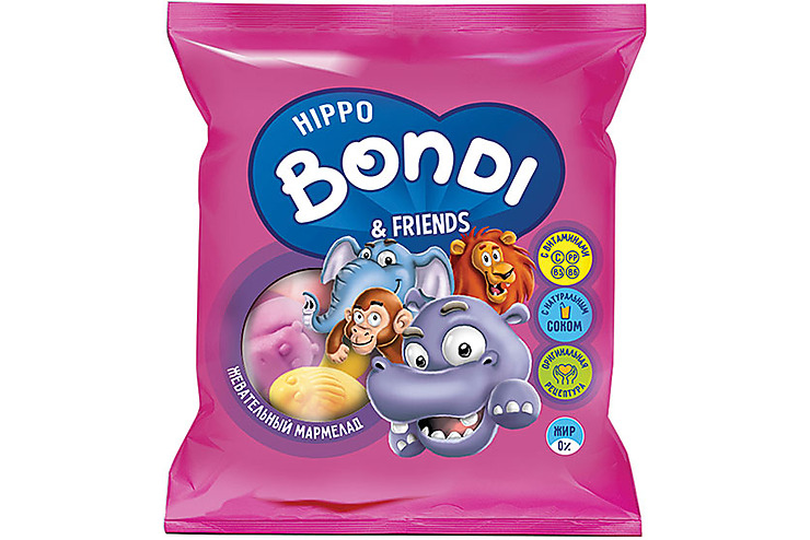 «HIPPO BONDI & FRIENDS», мармелад жевательный в форме половинок животных, 100 г