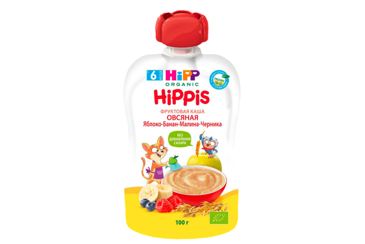 Фруктовая каша «HIPP» с овсянкой, яблоко-банан-малина-черника, 100 г Фруктовая каша «HIPP» с овсянкой, яблоко-банан-малина-черника, 100 г