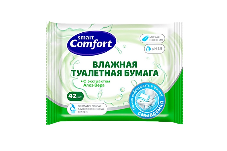 Туалетная бумага влажная «Comfort smart» с экстрактом алоэ, 42шт