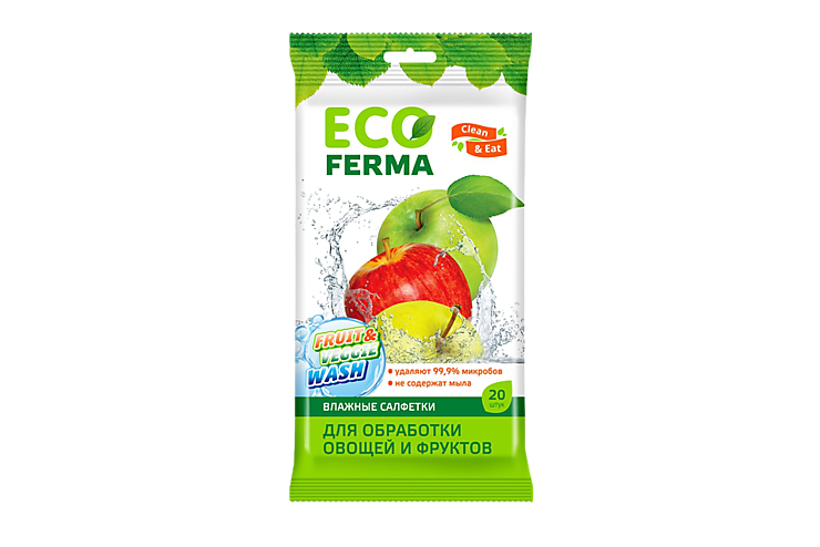 Влажные салфетки «Eco Ferma» для обработки овощей и фруктов, 20 шт