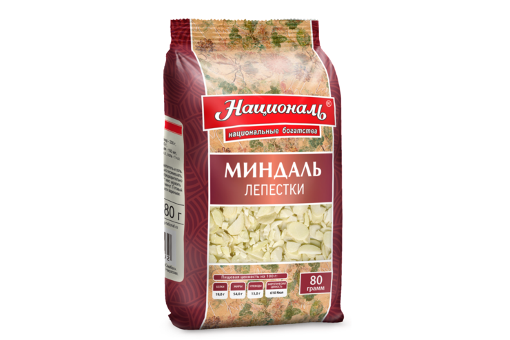 Ядро миндаля «Националь» лепестки, 80 г Ядро миндаля «Националь» лепестки, 80 г
