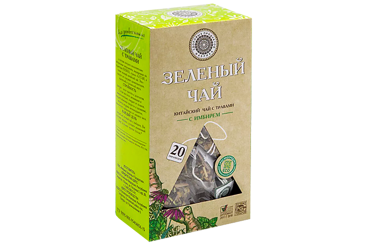 Чай зеленый «Фабрика здоровых продуктов» с имбирем и травами, 20 пирамидок