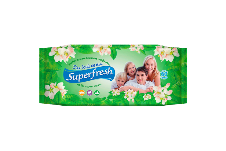 Влажные салфетки «Superfresh» для всей семьи, 60шт Влажные салфетки «Superfresh» для всей семьи, 60шт