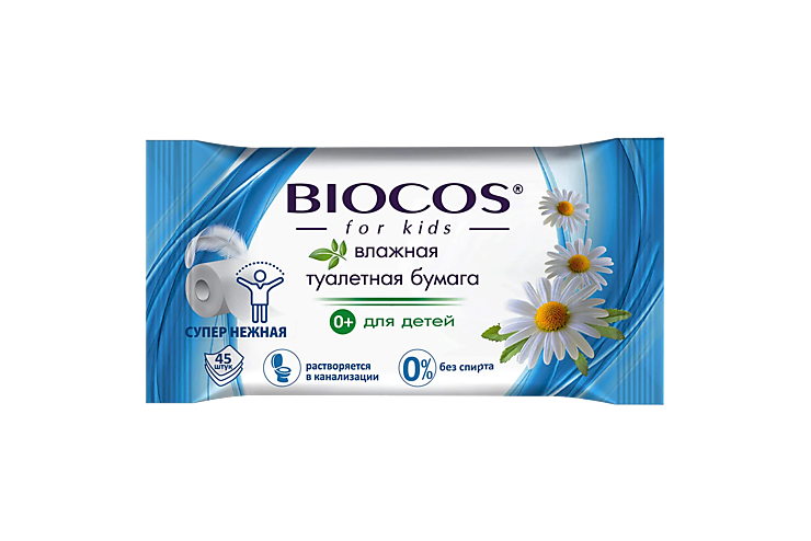 Туалетная бумага влажная «BioCos» для детей, 45 шт