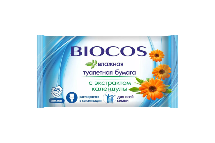 Туалетная бумага влажная «BioCos» с календулой, 45шт Туалетная бумага влажная «BioCos» с календулой, 45шт