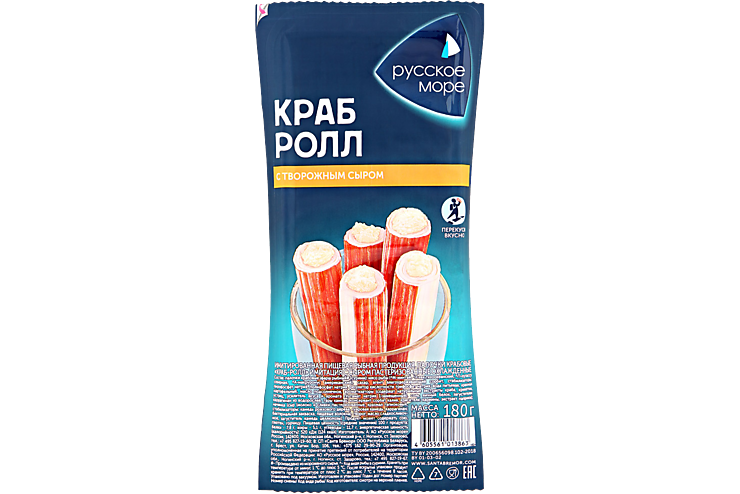Крабовые палочки «Русское море» Краб-ролл с творожным сыром, 180 г