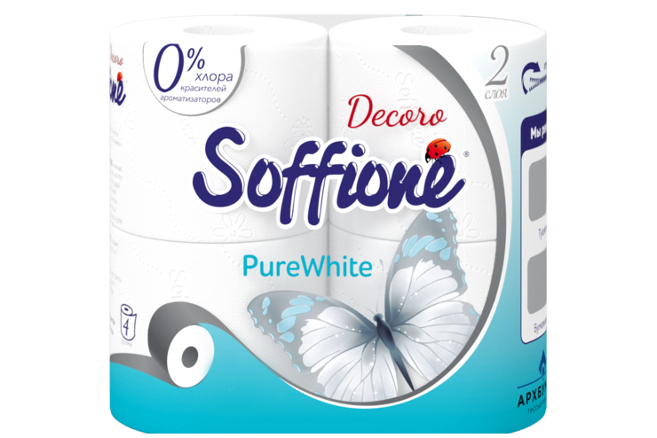 Туалетная бумага двухслойная «Soffione» Rure White, 4 рулона Туалетная бумага двухслойная «Soffione» Rure White, 4 рулона