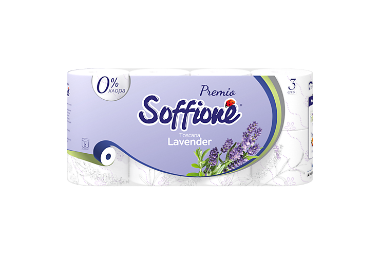 Туалетная бумага трехслойная «Soffione» Premio lavender, 8 рулонов