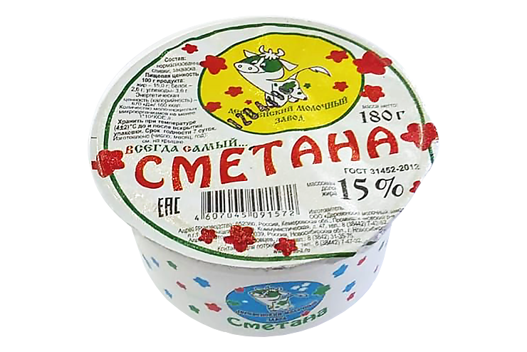 Сметана 15% «Деревенский молочный завод», 180 г