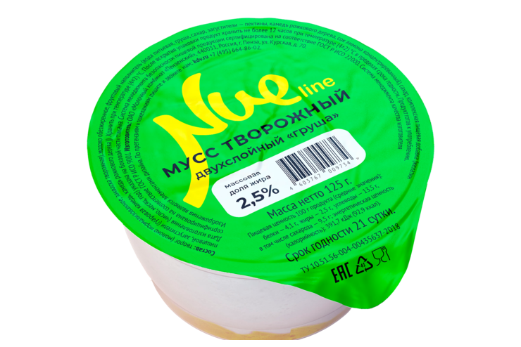 Мусс творожный 2.5% «Nue Line» Груша, двухслойный, 125 г Мусс творожный 2.5% «Nue Line» Груша, двухслойный, 125 г