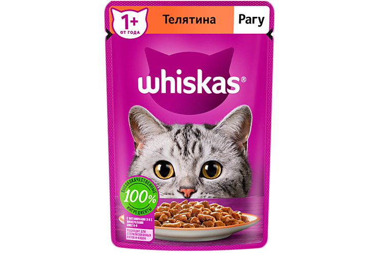Влажный корм для кошек «Whiskas» рагу с телятиной, 75 г