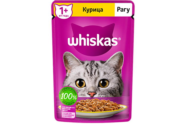 Влажный корм для кошек «Whiskas» курица, рагу, 75 г