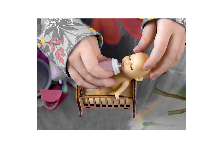 Куколка-сюрприз в съемной шапочке зверька, с бутылочкой, 8 см (видео), арт.3386-2
