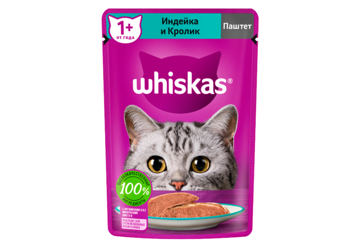 Влажный корм для кошек «Whiskas» паштет с индейкой и кроликом, 75 г Влажный корм для кошек «Whiskas» паштет с индейкой и кроликом, 75 г