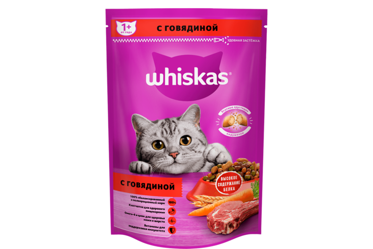 Сухой полнорационный корм «Whiskas» подушечки с паштетом, говядина, 350 г Сухой полнорационный корм «Whiskas» подушечки с паштетом, говядина, 350 г