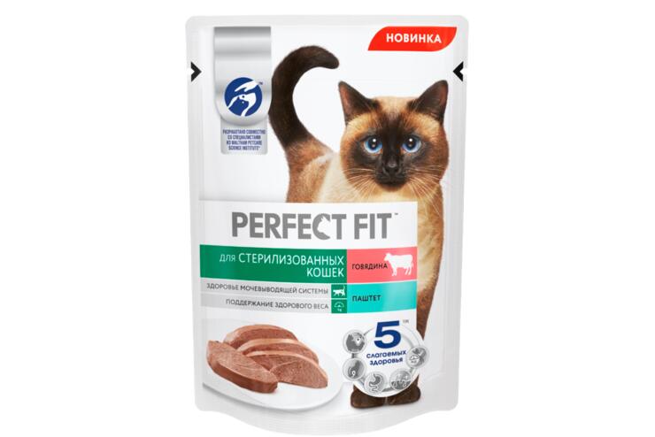 Влажный корм «Perfect Fit» для стерилизованных кошек паштет с говядиной, 75 г