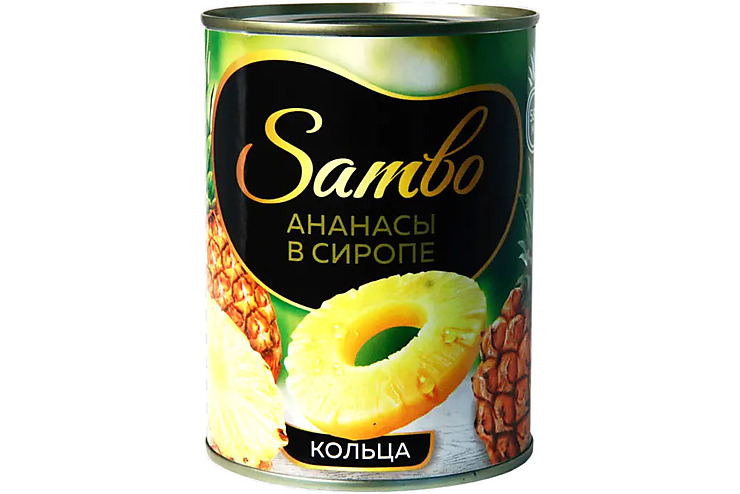 «Sambo», ананасы в сиропе, консервированные, кольца, 565 г