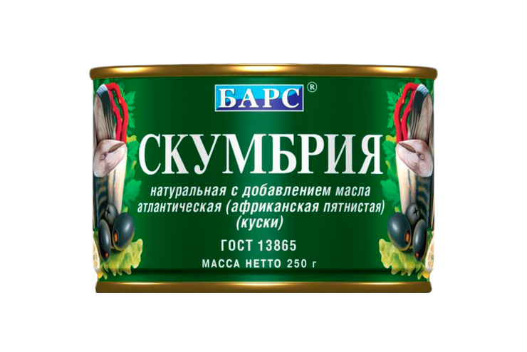 Скумбрия «Барс» атлантическая с добавлением масла, 250 г Скумбрия «Барс» атлантическая с добавлением масла, 250 г