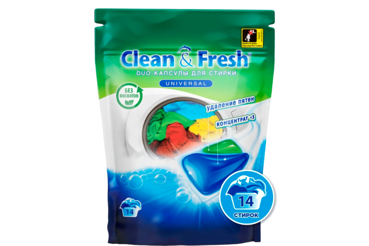 Капсулы для стирки «Clean&Fresh» Универсальные, 14шт Капсулы для стирки «Clean&Fresh» Универсальные, 14шт