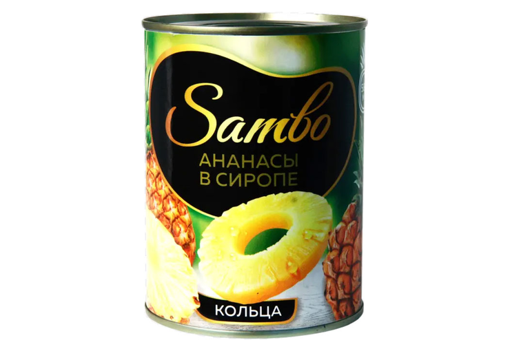«Sambo», ананасы в сиропе, консервированные, кольца, 565 г «Sambo», ананасы в сиропе, консервированные, кольца, 565 г