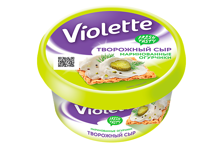 Сыр творожный 70% «Violette» c огурцами и зеленью, 140 г