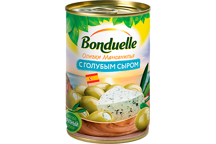 Оливки «Bonduelle» Мансанилья, фаршированные голубым сыром, 314 мл