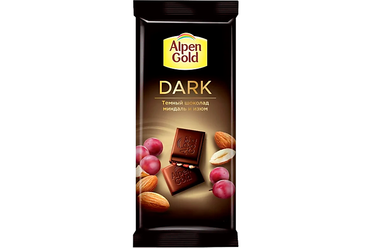 Шоколад темный «Alpen Gold» Миндаль и изюм, 80 г