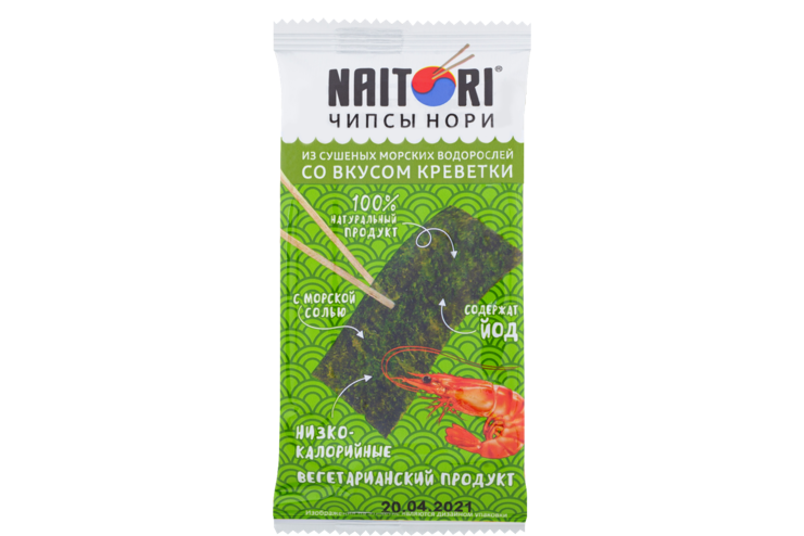 Чипсы нори «Naitori» из сушеных морских водорослей со вкусом креветки, 3 г Чипсы нори «Naitori» из сушеных морских водорослей со вкусом креветки, 3 г