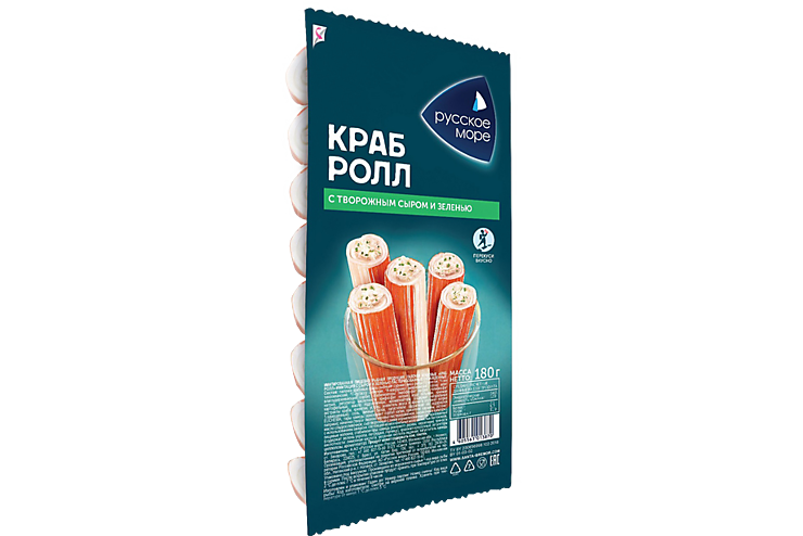 Крабовые палочки «Русское море» Краб-ролл с творожным сыром и зеленью, 180 г