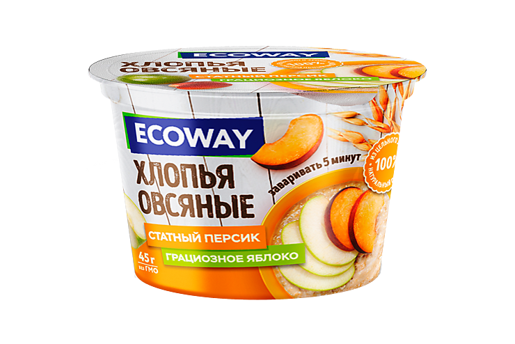 Хлопья овсяные «Ecoway» не требующие варки, Статный персик и грациозное яблоко, 45 г