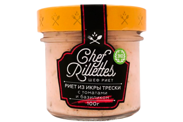 Риет из трески «Chef Rillettes» с томатом и базиликом, 100 г Риет из трески «Chef Rillettes» с томатом и базиликом, 100 г
