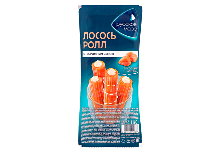 Лососевые палочки «Русское море» Лосось-ролл с сыром, 180 г Лососевые палочки «Русское море» Лосось-ролл с сыром, 180 г