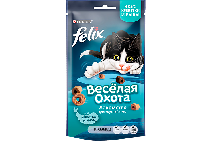 Лакомство для кошек «Felix» Веселая охота, вкус креветки и рыбы, 50 г
