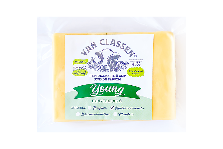 Сыр 45% «VAN CLASSEN» YOUNG, ручной работы с прованскими травами, 170 г