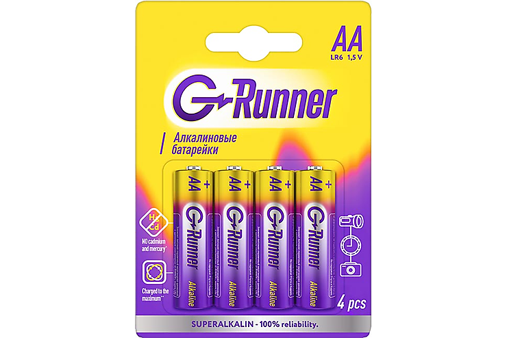 Батарейки алкалиновые «G-runner» AA/LR6, 1,5 V, в блистере 4 батарейки