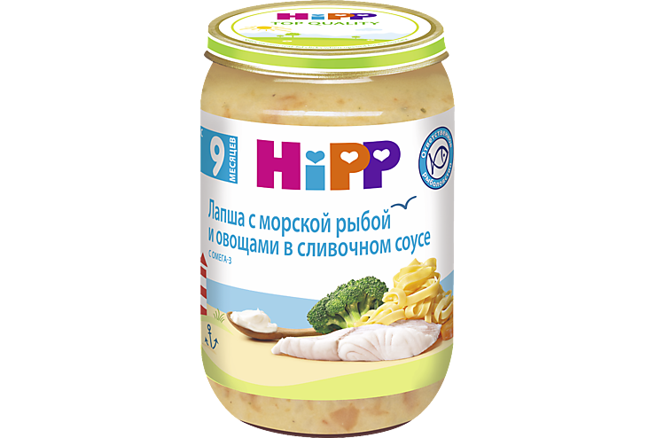 Лапша «HIPP» с морской рыбой и овощами в сливочном соусе, 220 г